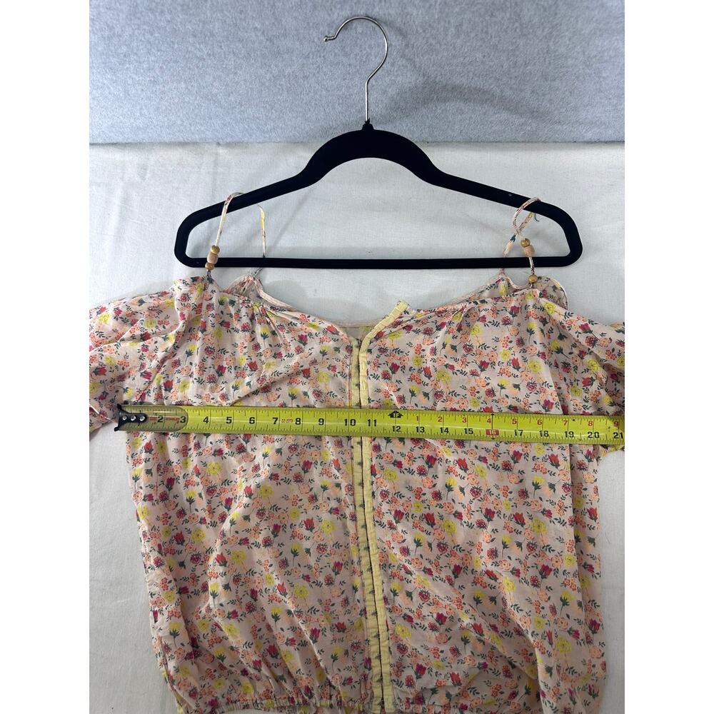 Scrapbook Women's sz M Blouse Spaghetti Strap Cutout Bubble Sleeve Floral Print - Picture 9 of 9